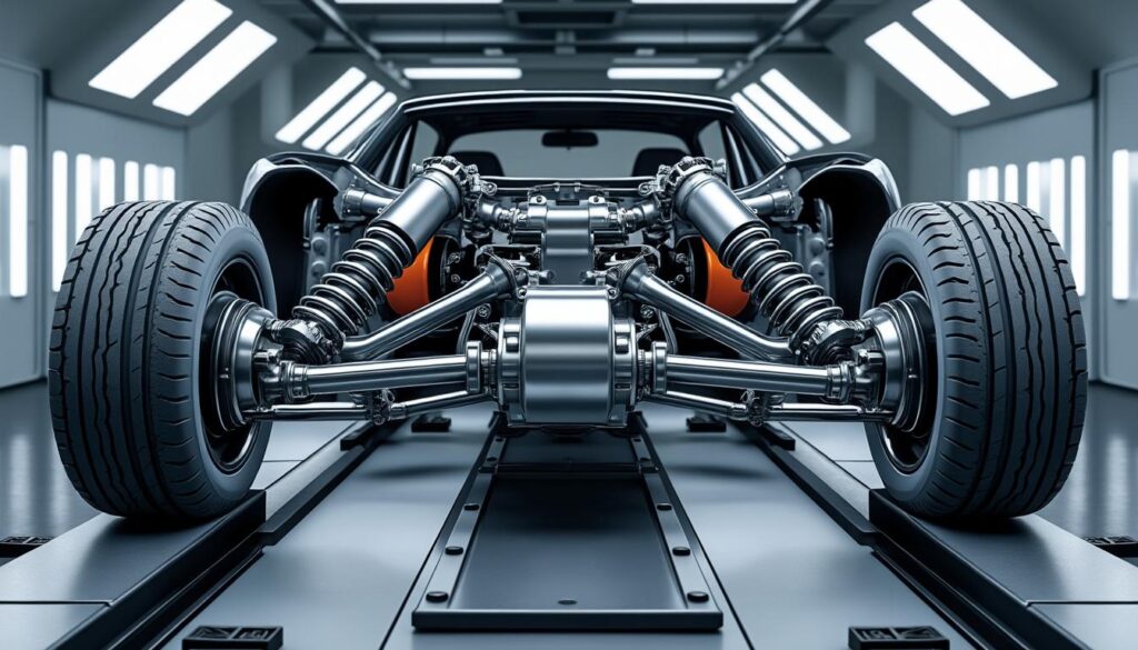 découvrez comment l'essai en conditions de charge maximale garantit la stabilité optimale de la suspension arrière pour une conduite sûre et fiable.